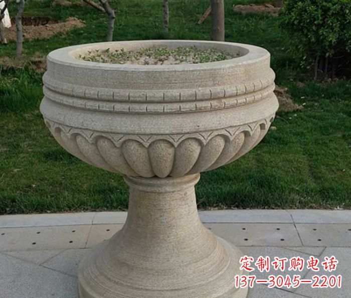 菏泽小区大理石花盆摆件石雕