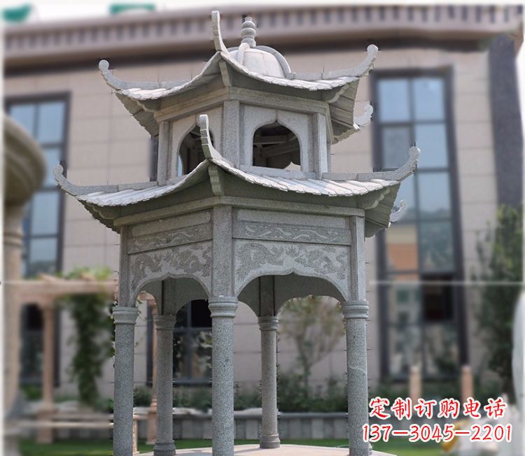 菏泽小区大理石六角石雕双层凉亭