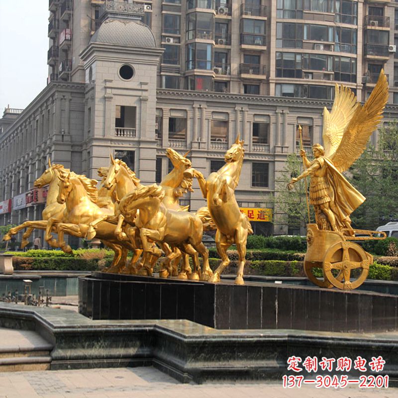 菏泽小区大门阿波罗战车鎏金景观铜雕