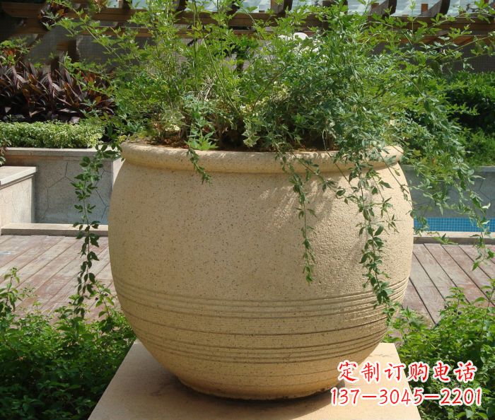 菏泽小区景观大理石花盆石雕 (2)