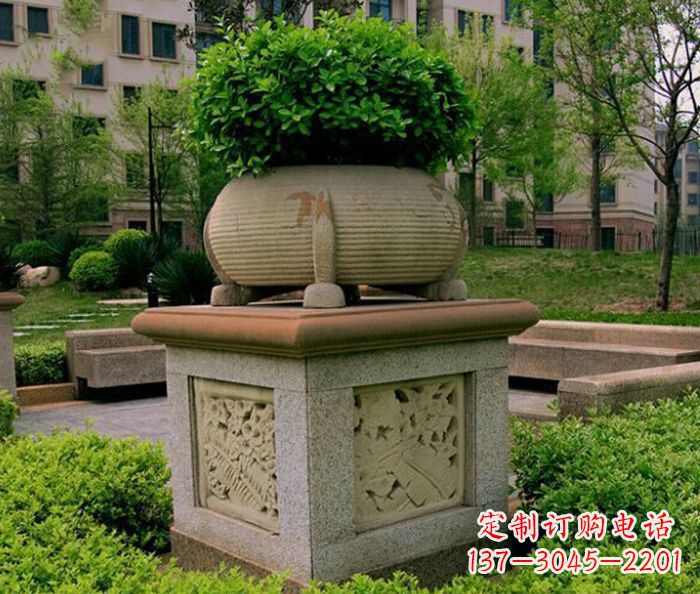 菏泽小区景观大理石花盆石雕 (3)