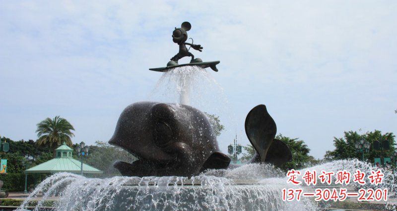 菏泽游乐园鲸鱼喷泉和米老鼠景观铜雕