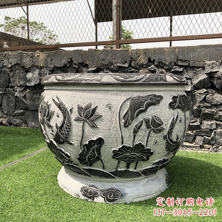 菏泽鱼纹水缸石雕