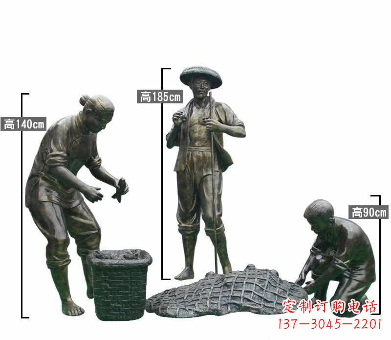 菏泽渔夫捕鱼民俗铜雕