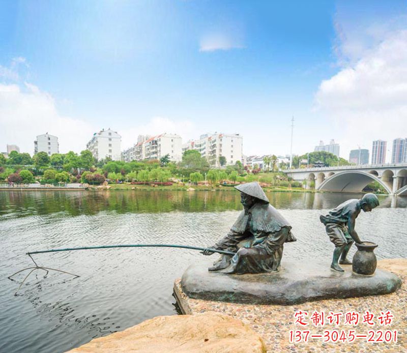 菏泽渔翁钓鱼公园景观铜雕