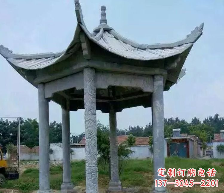 菏泽园林仿古六角凉亭景观石雕