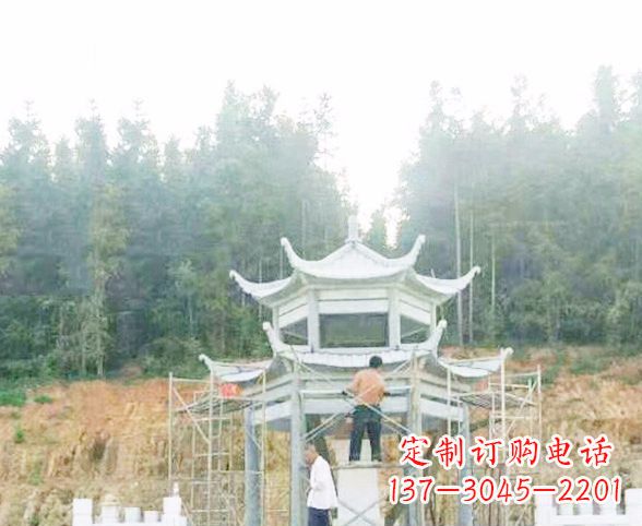 菏泽园林仿古双层石凉亭景观石雕 (2)