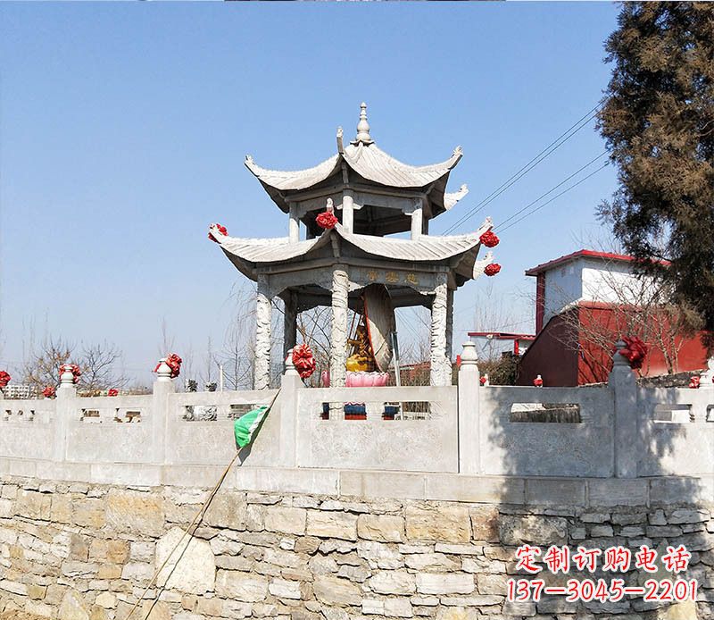 菏泽园林仿古双层石凉亭景观石雕 (3)