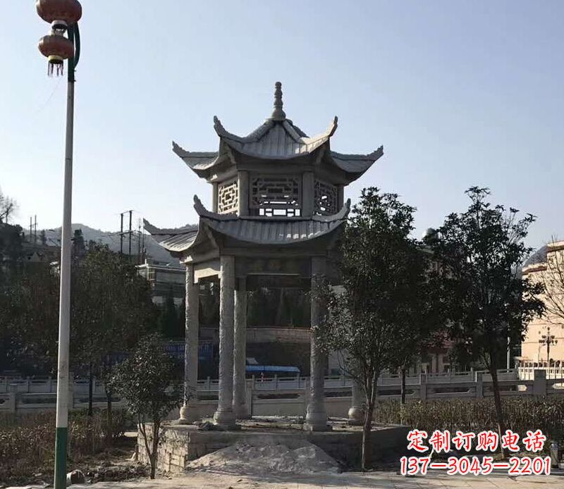 菏泽园林仿古双层石凉亭景观石雕 (4)