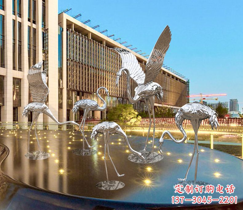 菏泽园林火烈鸟不锈钢雕塑