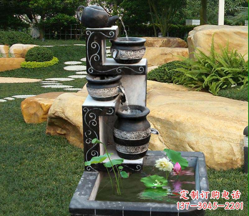 菏泽园林景观茶壶流水池石雕