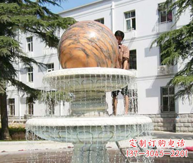 菏泽园林景观晚霞红风水球喷泉石雕 (2)