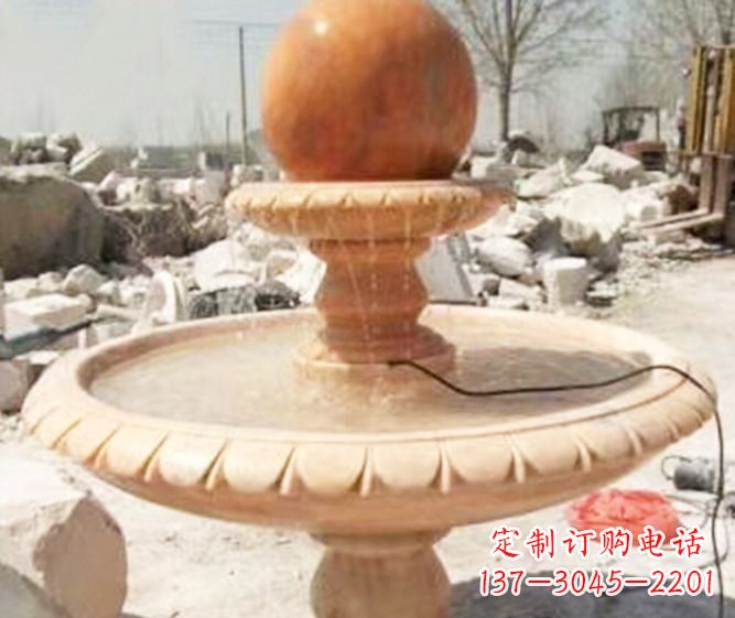 菏泽园林景观晚霞红风水球喷泉石雕 (3)