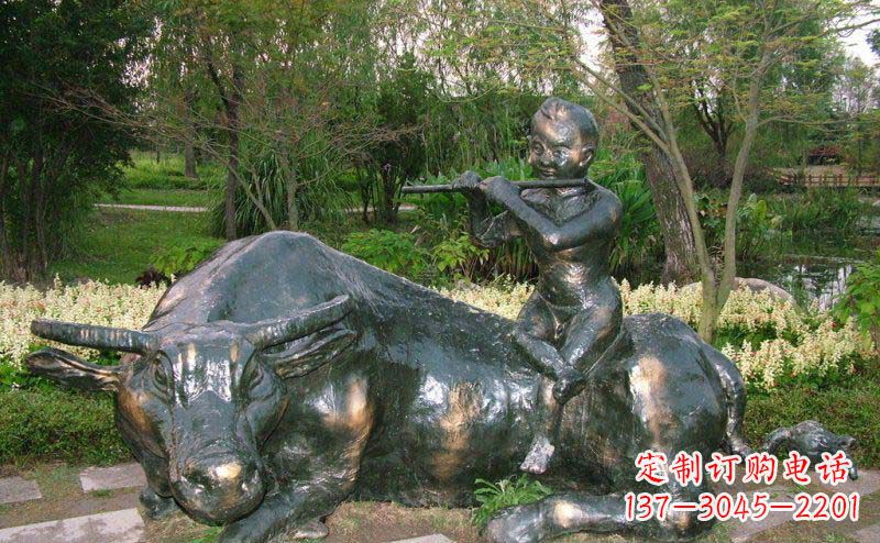 菏泽园林牧童牛景观铜雕