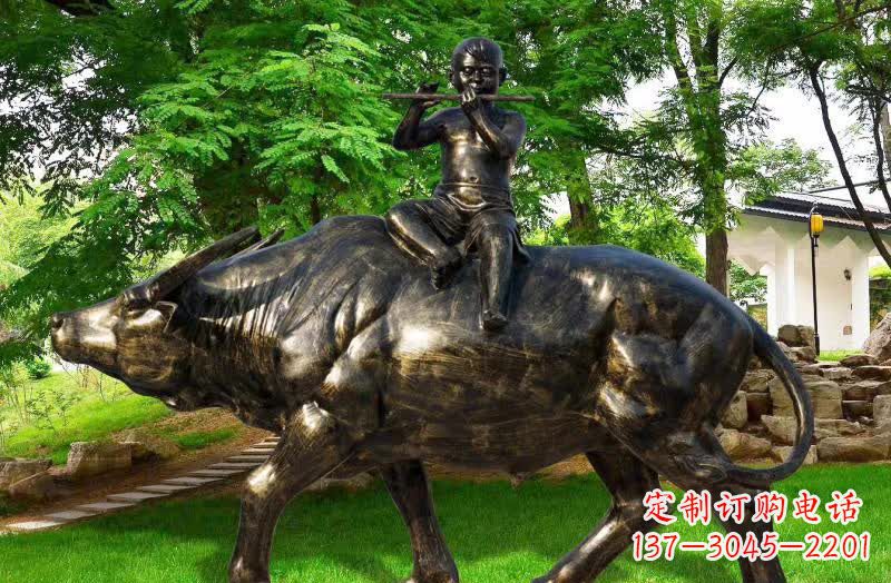 菏泽园林牧童骑牛铜雕