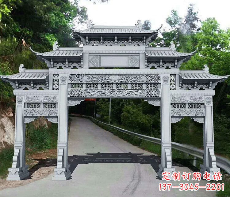 菏泽园林三门石牌坊景观石雕