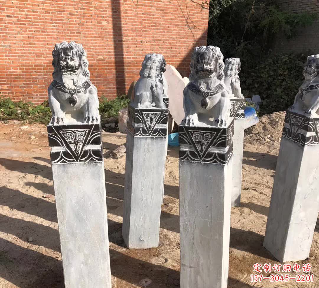 菏泽园林石雕狮子拴马桩