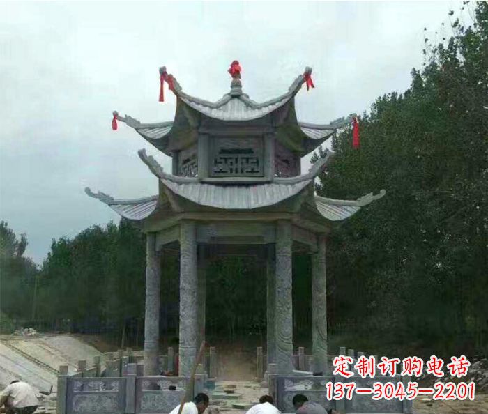 菏泽园林双层凉亭石雕 (3)