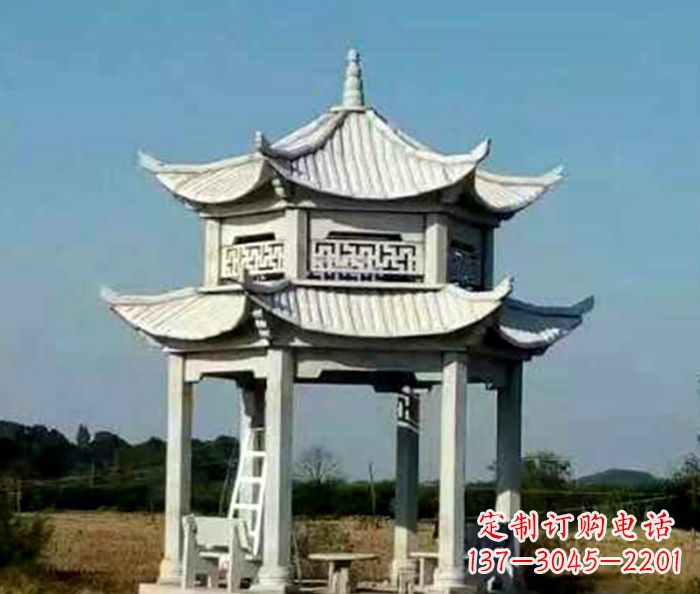 菏泽园林双层石雕凉亭 (2)
