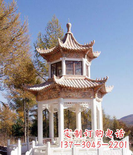 菏泽园林双层石凉亭景观石雕 (2)