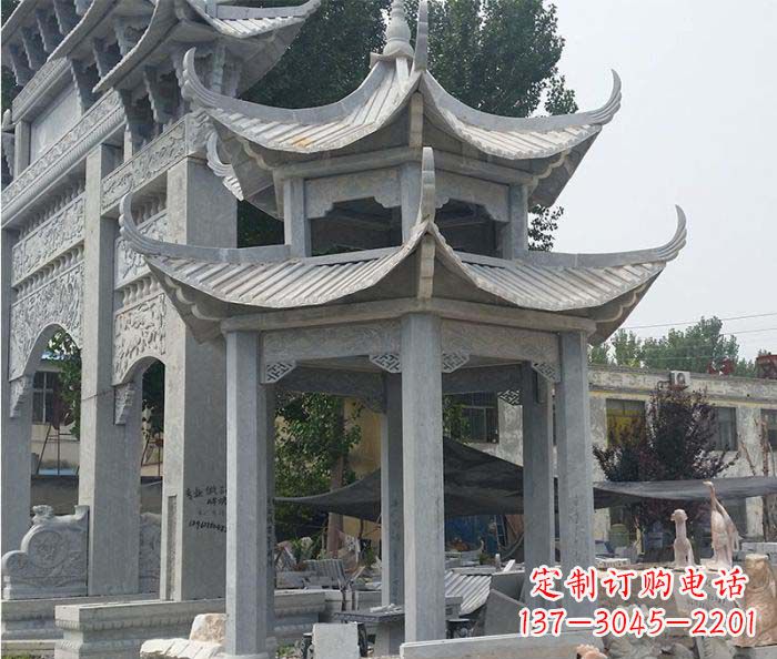 菏泽园林双层石雕凉亭