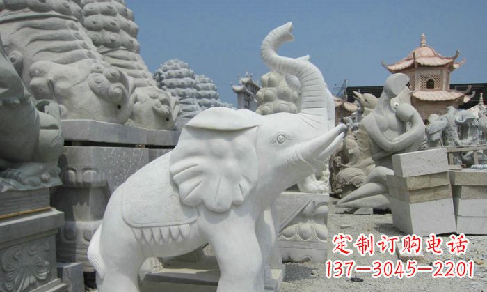 菏泽招财动物汉白玉长鼻小象石雕
