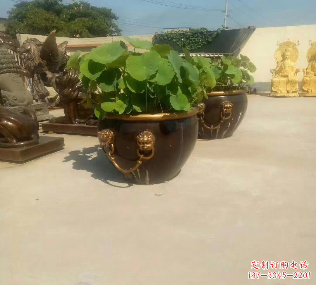 菏泽铸铜狮子头水缸雕塑