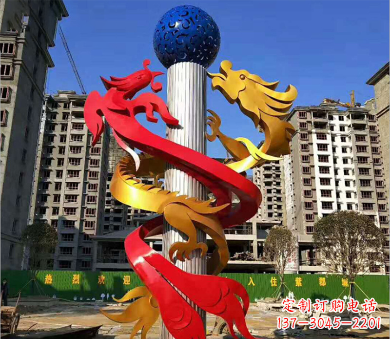 菏泽小区龙柱景观不锈钢